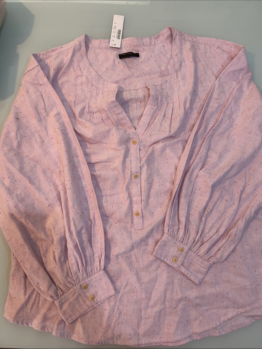 NWT pink/lavender cotton Nehru collar top with flecks of color J Crew